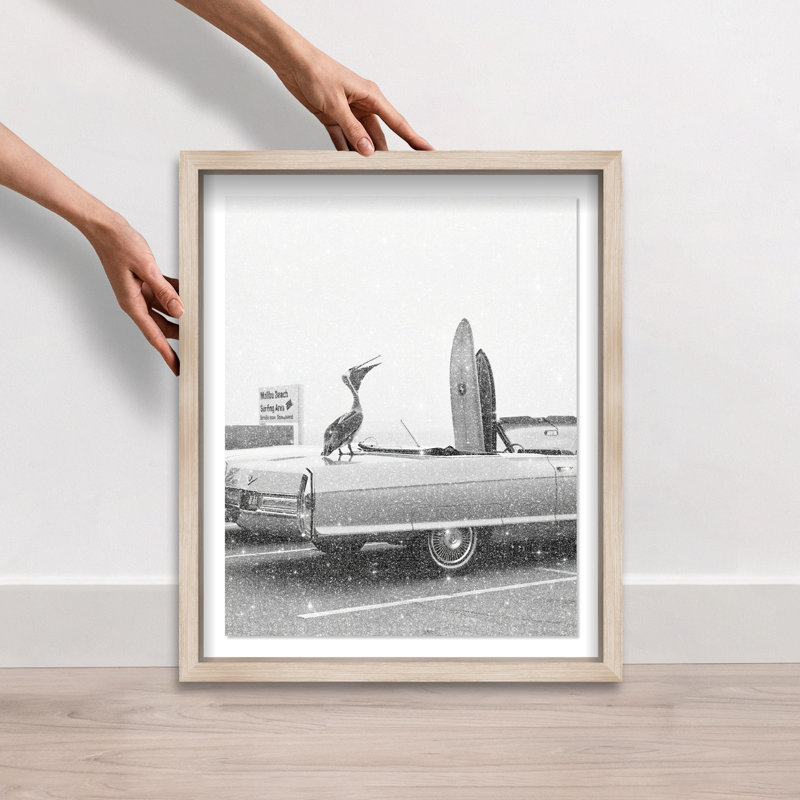 Pelican Speaks Shadowbox Animals Print by Oliver Gal, Black Frame, 16 x 20, 37.5"H x 46.5"W, Natural Oak Shadowbox