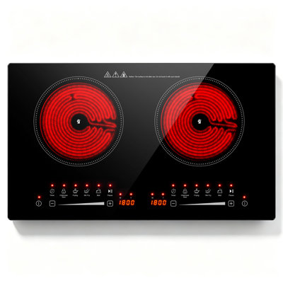 Plaque de cuisson électrique 24 po 110 V avec 2 brûleurs, 8 fonctions de cuisson, commande tactile, minuterie et verrouillage de sécurité, cuisinière électrique portative encastrée ou de comptoir, verre noir