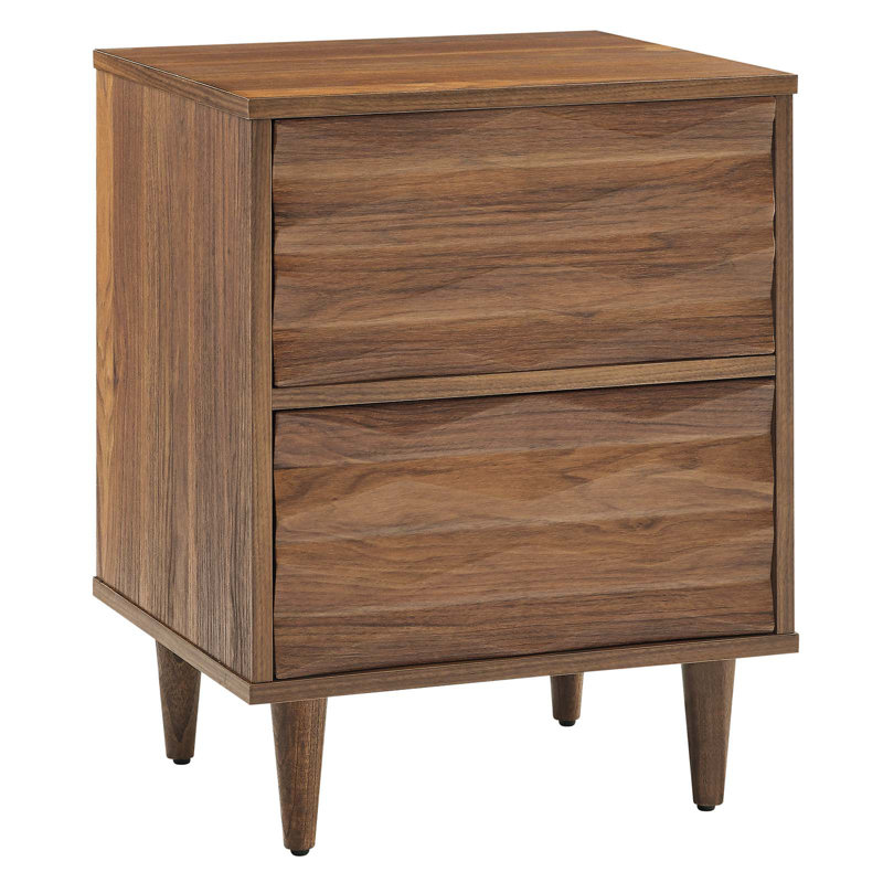 Walnut 2-Drawer Nightstand with Tapered Legs