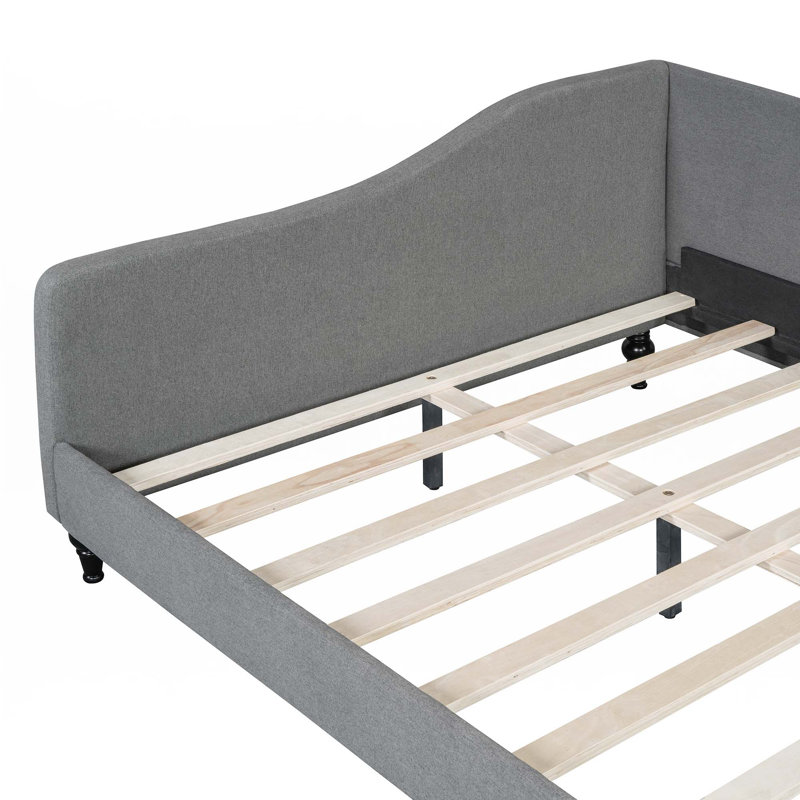 L-Shaped Linen Daybed, With Solid Wood Legs, Gray, Full/Double