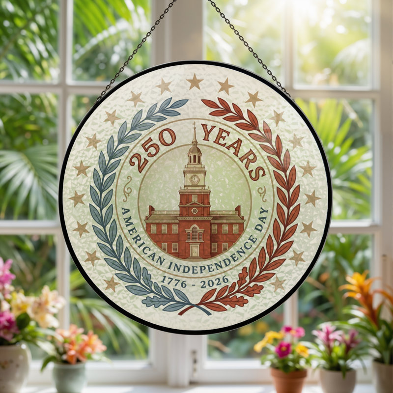 Panneau de fenêtre en verre pour décoration intérieure American Independance USA 250th Anniversary - H 12 po, H 12 po