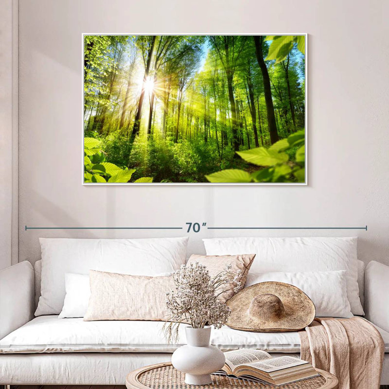 Forêt ensoleillée, Cadre flottant blanc, 46 po x 31 po