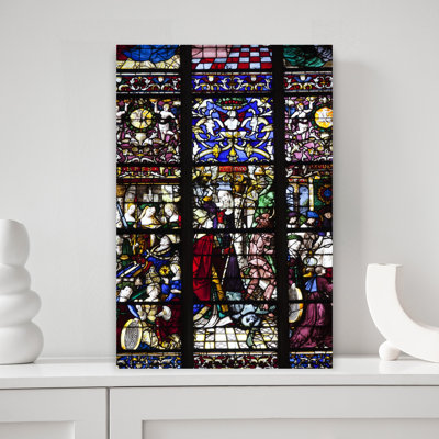 Low Angle View Of Stained Glass Window Of A Cathedral Notre Dame De Paris Rouen Seine-Maritime Department Normandy France by Walter Bibikow - Wrapped Canvas Print