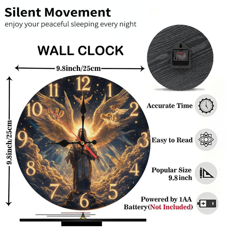 horloge angélique scène céleste ailes dorées