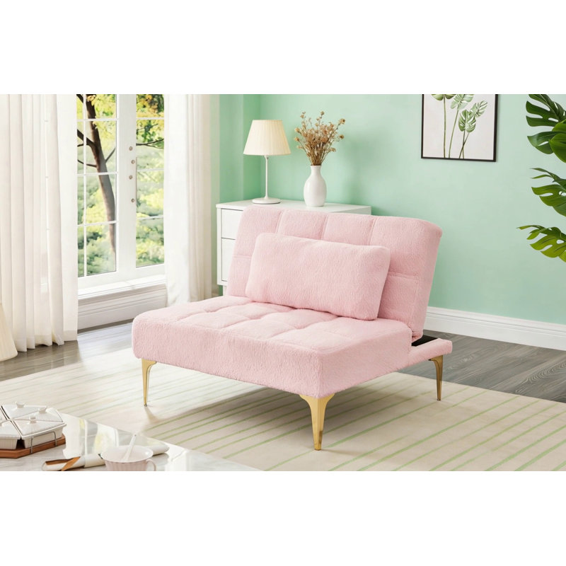 Futon convertible pour canapé-lit simple avec tissu en peluche et pieds en métal doré pour les petits espaces