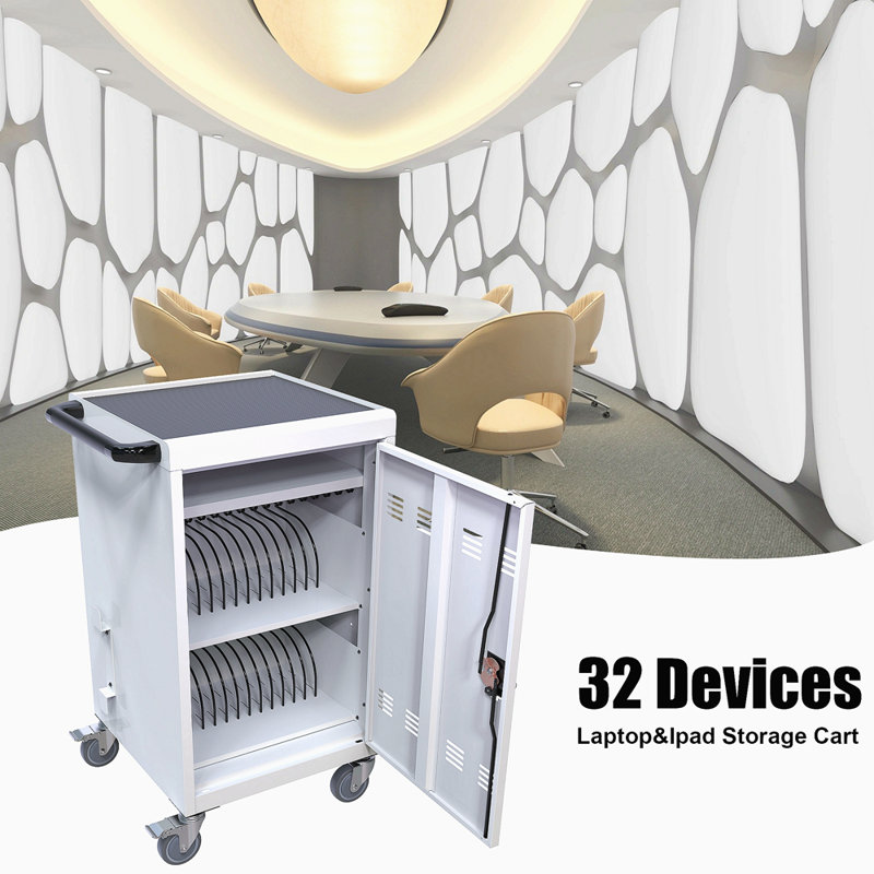Mobile School Charging Cart Station For Chromebook, Tablet And Laptop Computer With Power Strip Included, Assembly Required