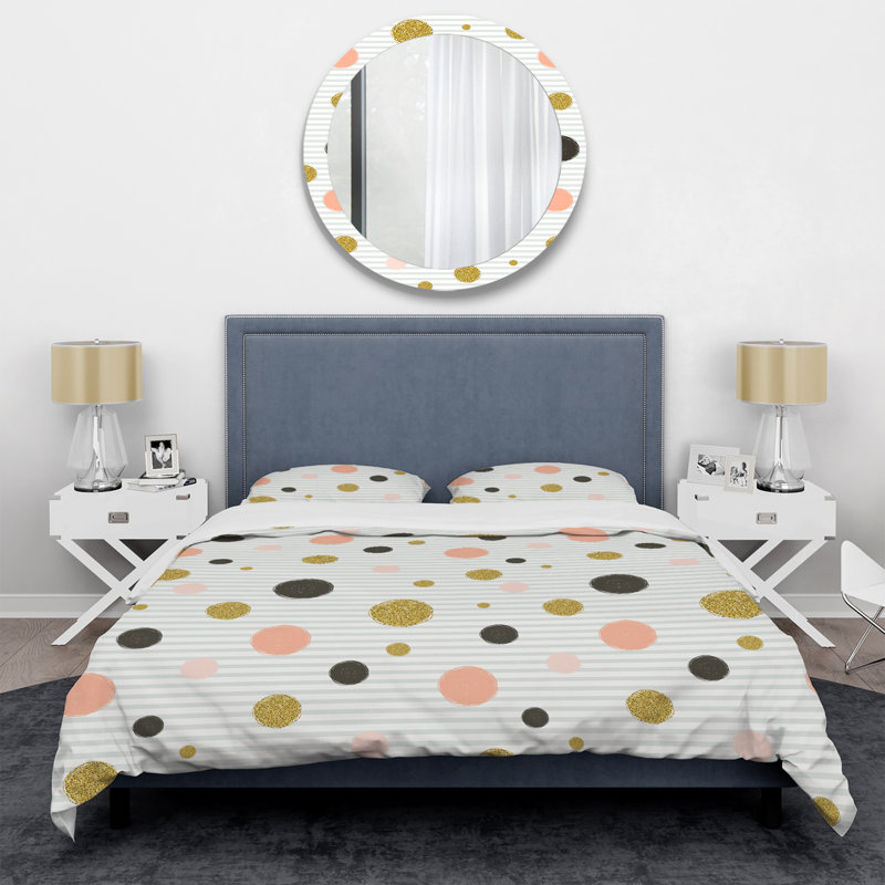 Motif rayé blanc et pêche - Ensemble de housse de couette abstrait - Polyester en microfibre