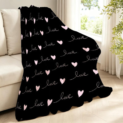Black Ultra Soft Flannel Fleece Throw Blanket,Romantic with Words Love Single-Sided Print
