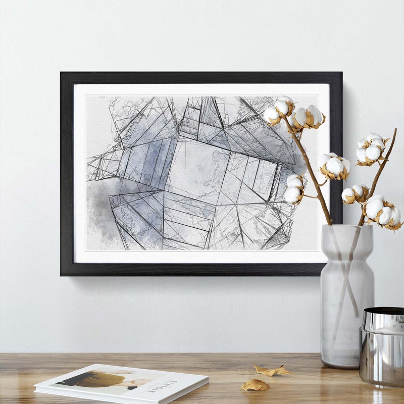 Architecture Sketch Vol.15 in Abstract - Picture Frame Drawing Print, Black Framed, 48cm H x 65cm W x 2cm D