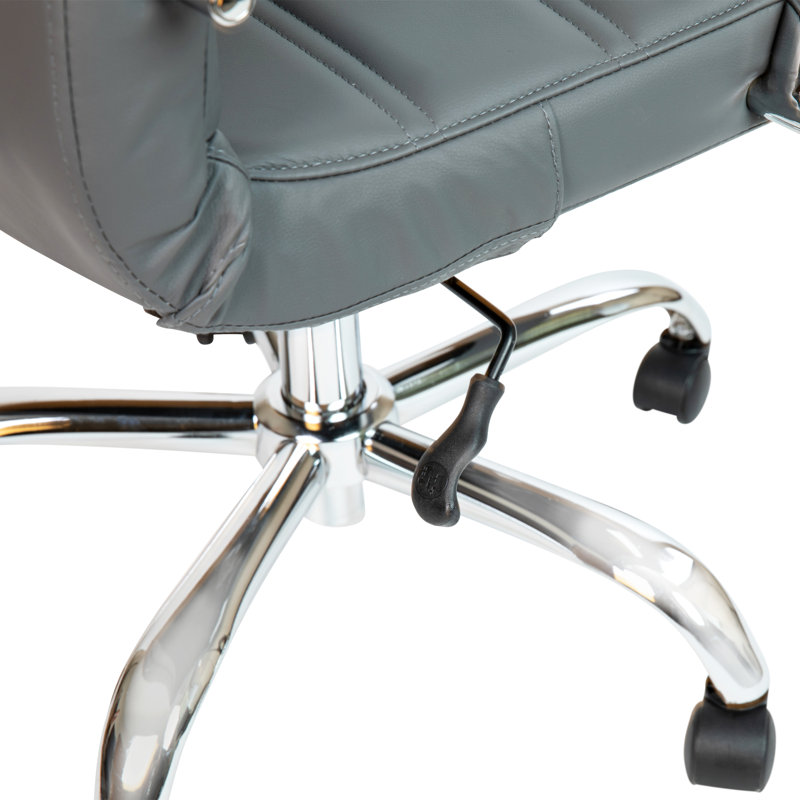 Whitney Ergonomic Upholstered Mid-Back Swivel Office Chair, Gray Faux Leather, Chrome