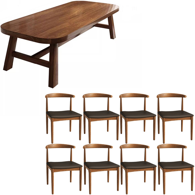 American style retro solid wood dining table set., 29.5"H x 94.4"L x 39.3"W