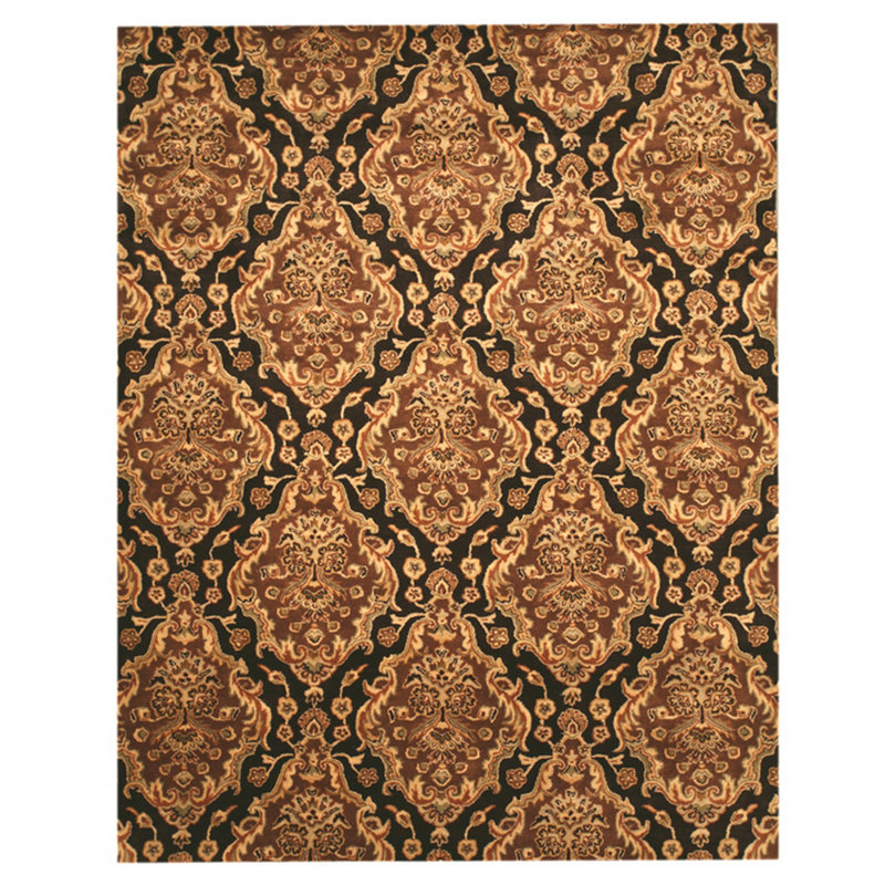 Tapis brun en laine touffeté à la main à motif floral Thalweg