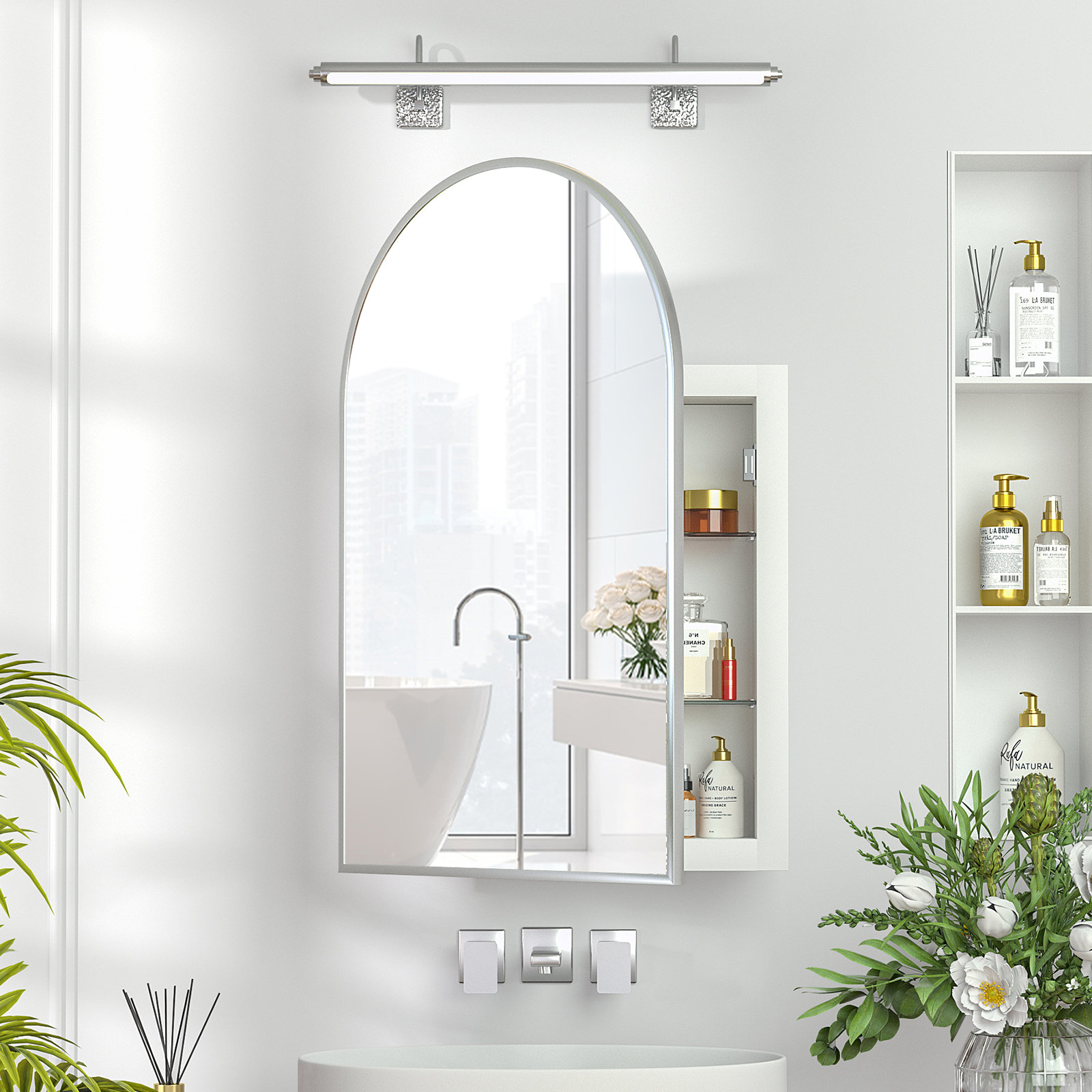 Poulton Medicine Cabinet, Brushed Nickel, 30" H x 20" W