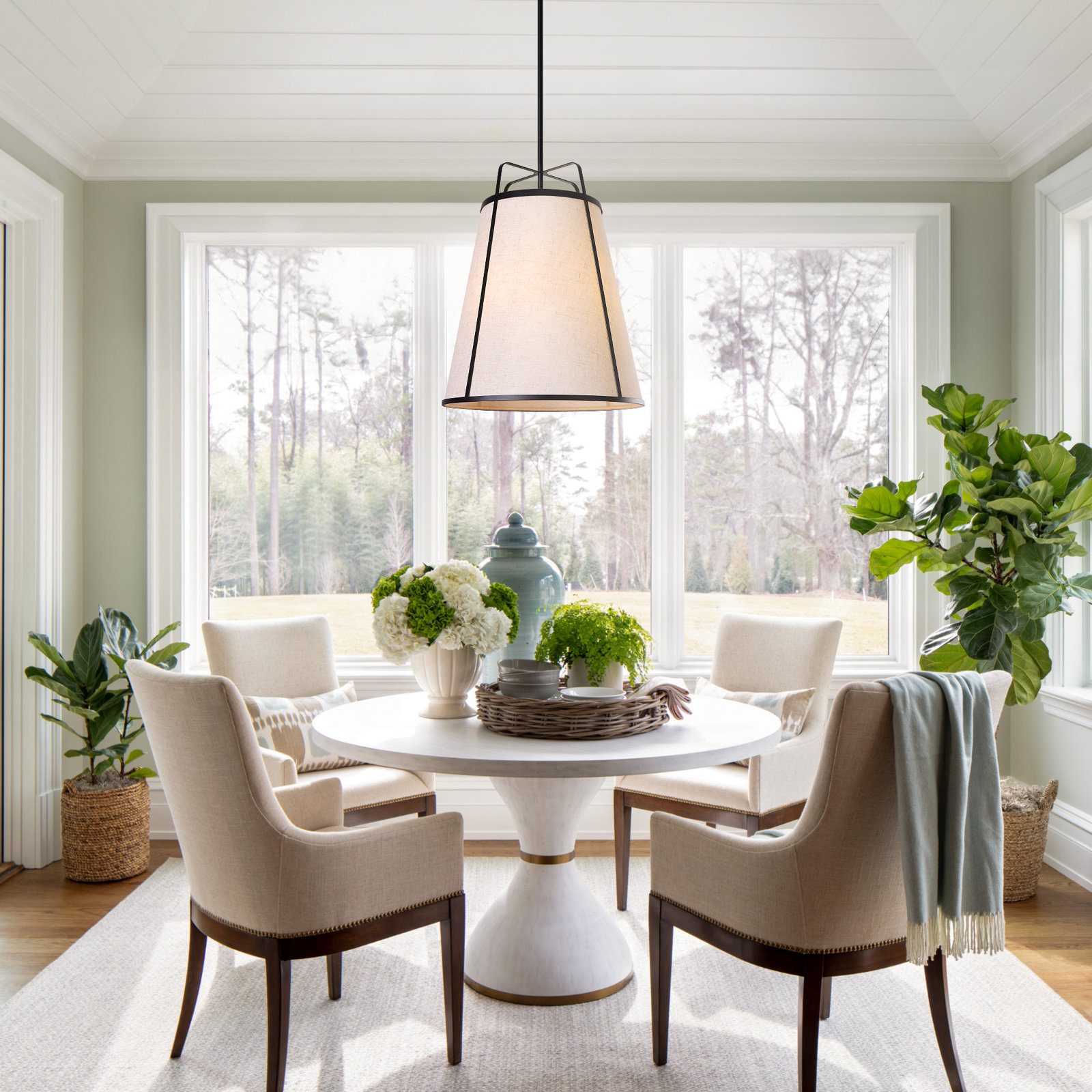 Dimmable Linen 3-Light Pendant, Matte Black