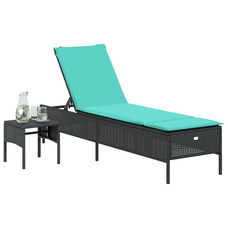  Chaise longue en rotin PE noir rotin 78 "matériaux résistants aux UV, Bleu, Noir