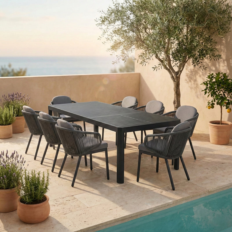 8 - Person Outdoor Patio Dining Set With Aluminum Extendable Rectangular Table, Cushions Included, 8