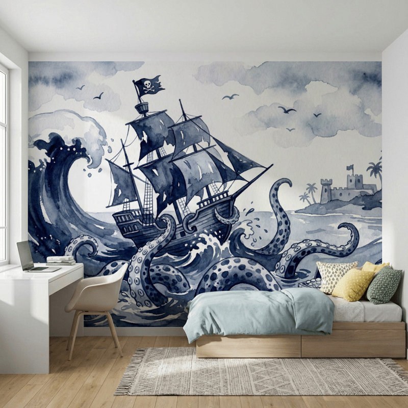 Papier peint nuage de ciel pirate Kraken, 100 po x 96 po, Peel and Stick