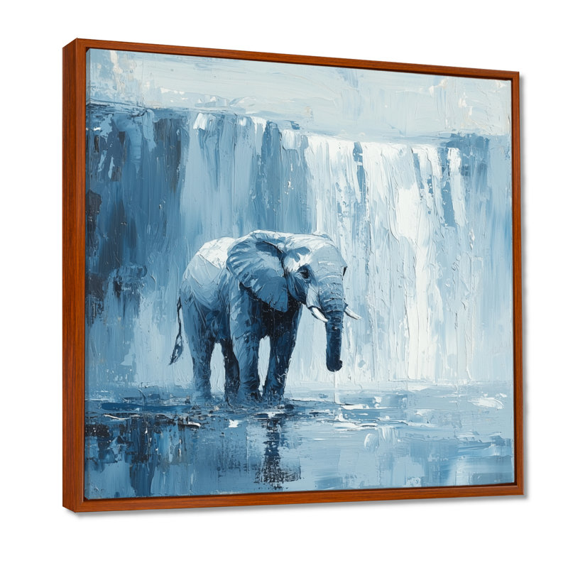 Harbaugh, éléphant monochrome et la chute d'eau II - éléphant, art mural, H 30 po x l 30 po, Impression encadrée flottante