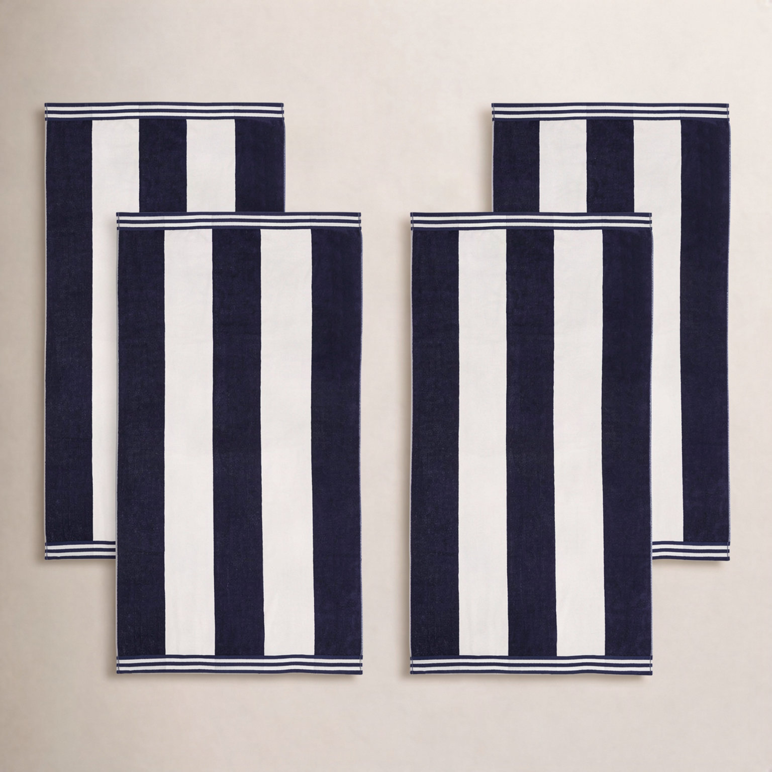 Oversized Cabana Striped Cotton Beach Towels, Blue, 4