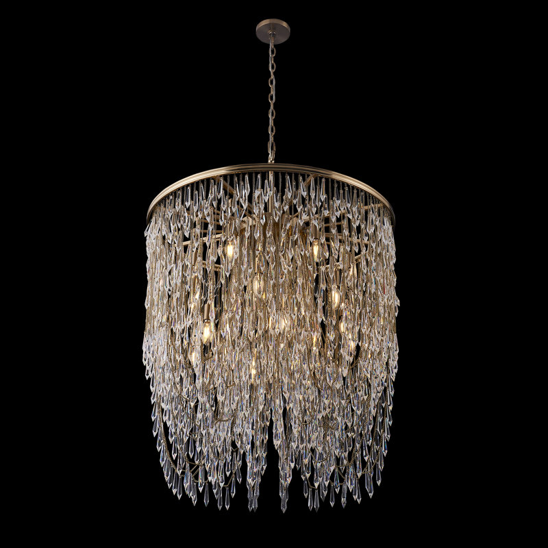 Lustre Allegri or champagne brossé 18 LT Frangia, H 38 po x l 34 po x P 34 po, 18