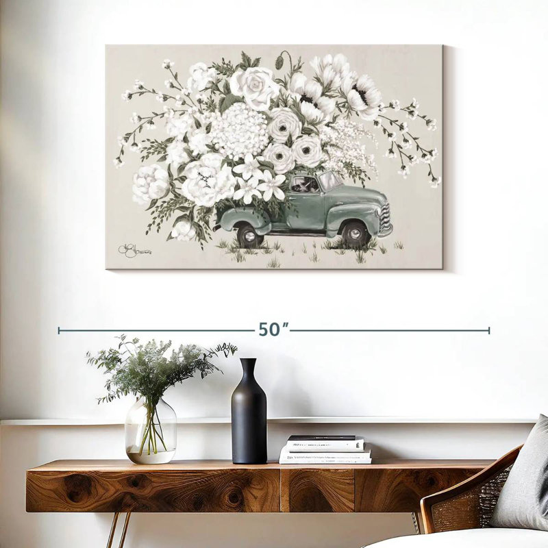 Harnek White Floral Truck, 26" H x 39" W