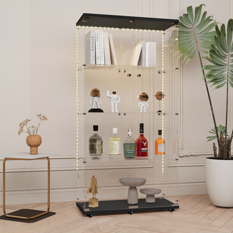 Armoire polyvalente en verre trempé avec serrure et bande DEL Bluetooth pour diverses pièces