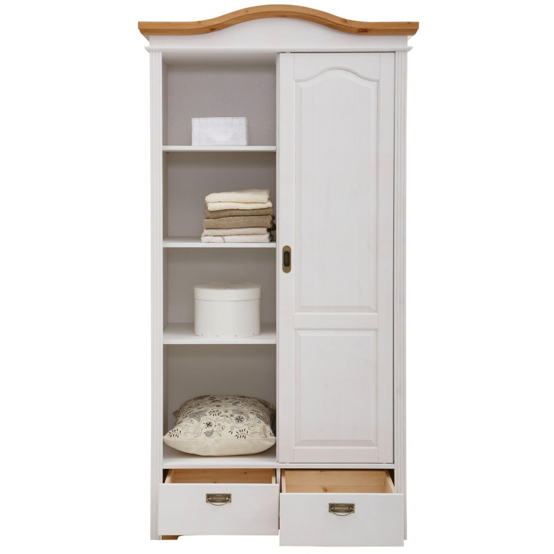 Donalsonville 2 Door Solid Wood Wardrobe, White/Cherry