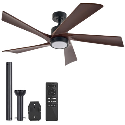 5-Blade Transitional Modern Solid Wood LED Ceiling Fan with Dimmable Light and Remote