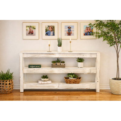 Console à trois niveaux en bois de récupération 60 po Wendie | Étagère d'entrée rustique étroite de 8 po | Entièrement assemblé