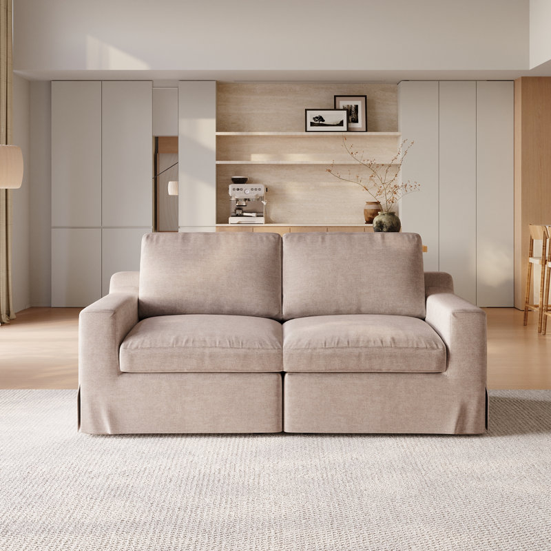 Canapé modulaire rembourré 2 pièces en lin avec housse 2 pièces, Khaki