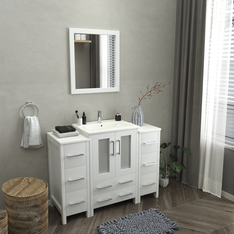  Ensemble de meuble-lavabo simple 48 "avec miroir, Blanc