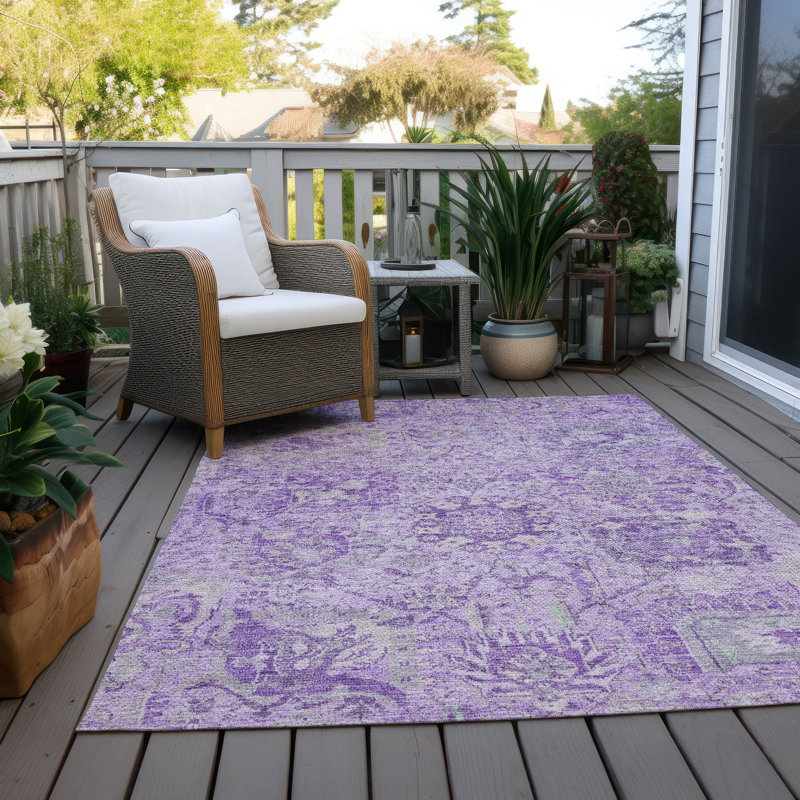 Lavender Damask Ultra-Thin Machine Washable Indoor/Outdoor Rug