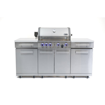 Îlot de cuisine d'extérieur compact en acier inoxydable avec comptoirs en granite blanc l 70 po x P 24 po x H 46 po Mont Alpi Premium Garantie à vie