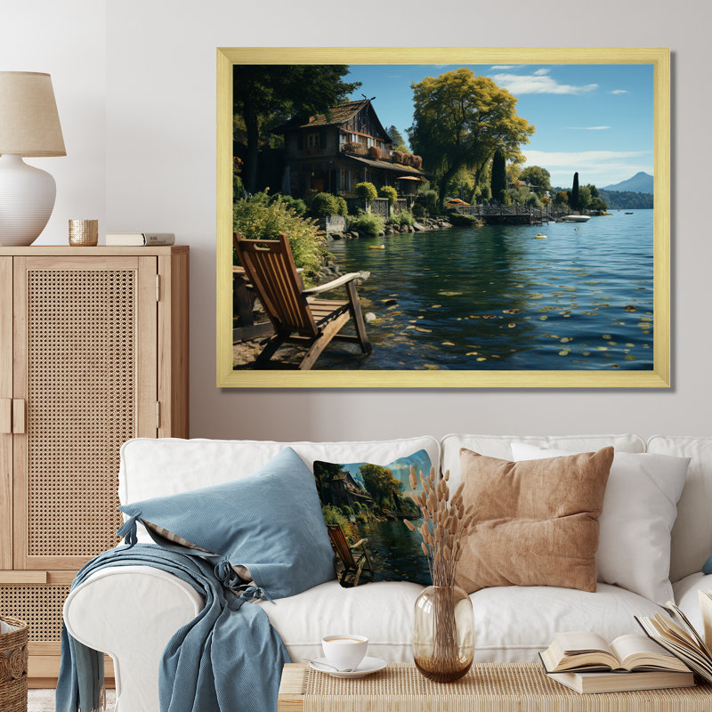 Bernece " Germany Lakeside Serenadea Tranquil ", H 30 po x l 40 po x P 1,5 po, Cadre doré à une seule photo