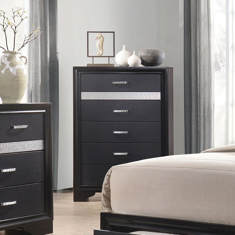 Commode 5 tiroirs Lanier, Noir