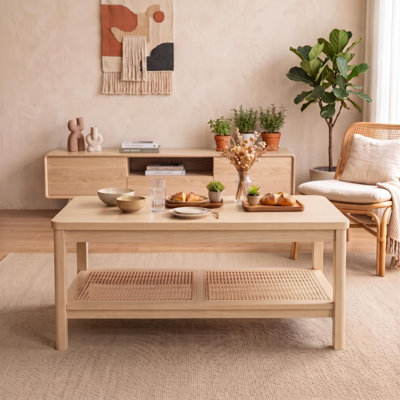 Wooden Coffee Table for Living Room, 2-Tier Living Room Table, Oak | Coffee Tables, Living Room Table, Coffee Table With Storage, End Table