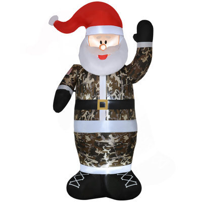 8' Christmas Inflatables Outdoor Decorations Santa Claus Wearing Camouflage, Blow-Up Yard Christmas Decor With LED Lights Display
