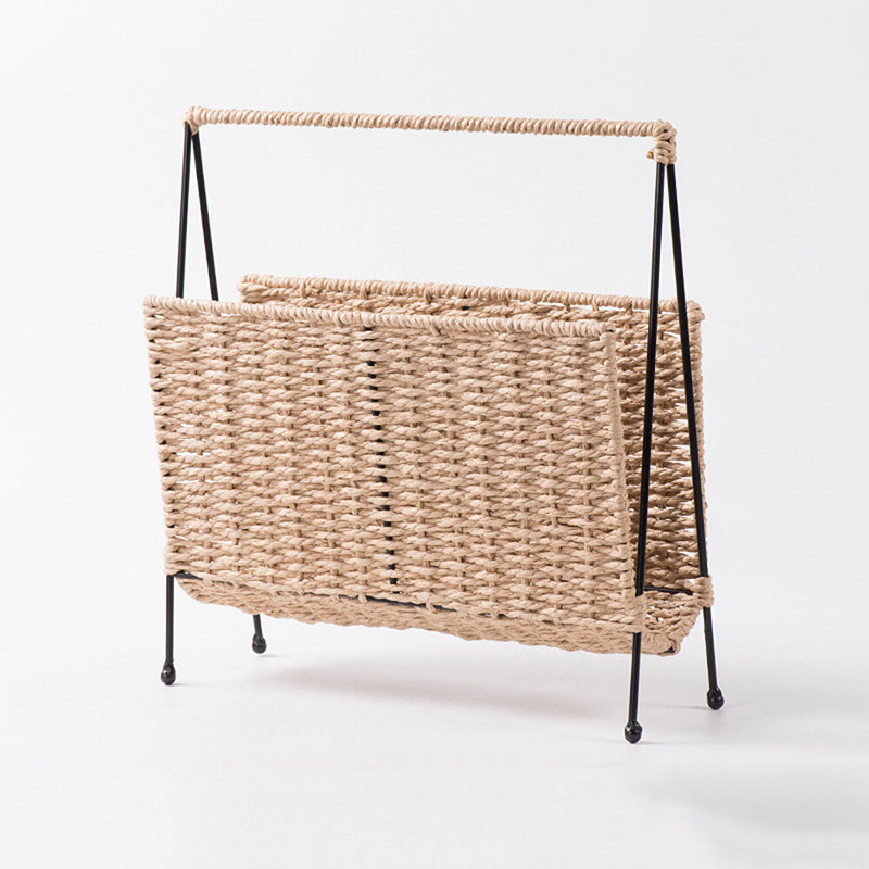 Desktop Bookcase Magazine Holder Paper Rope Woven Storage Organizer Freestanding