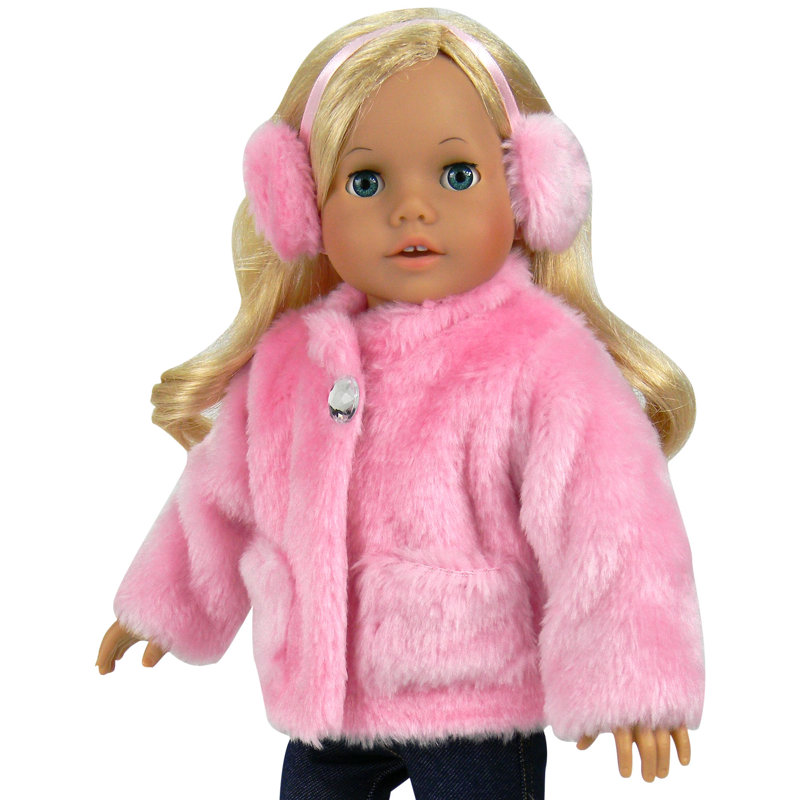 Sophia’s Pink Faux Fur Coat and Earmuff Headband Set for 18" Dolls
