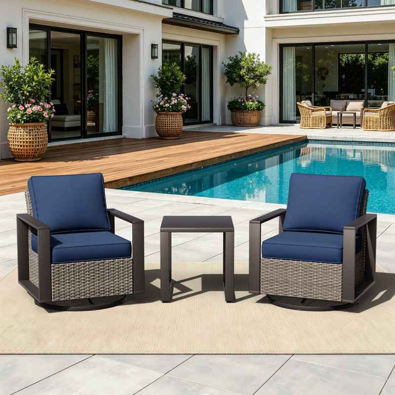 Gieselind Wicker 2 - Person Patio Conversation Set with Cushions, Blue