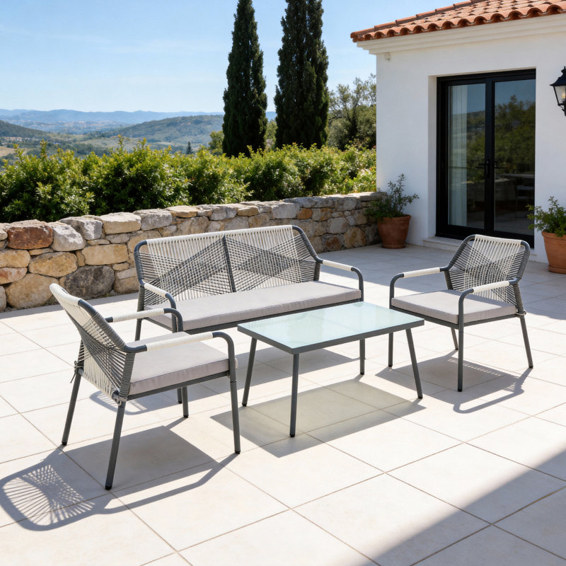 4 - Person Patio Dining Set with Rectangular Table, Light Grey