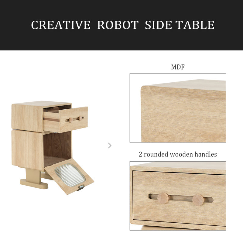 MDF CREATIVE ROTATABLE ROBOT STORAGE SIDE TABLE, NATURAL COLOR