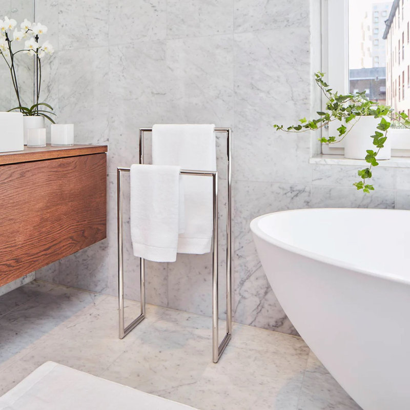 Freestanding double towel stand, Polished Stainless Steel