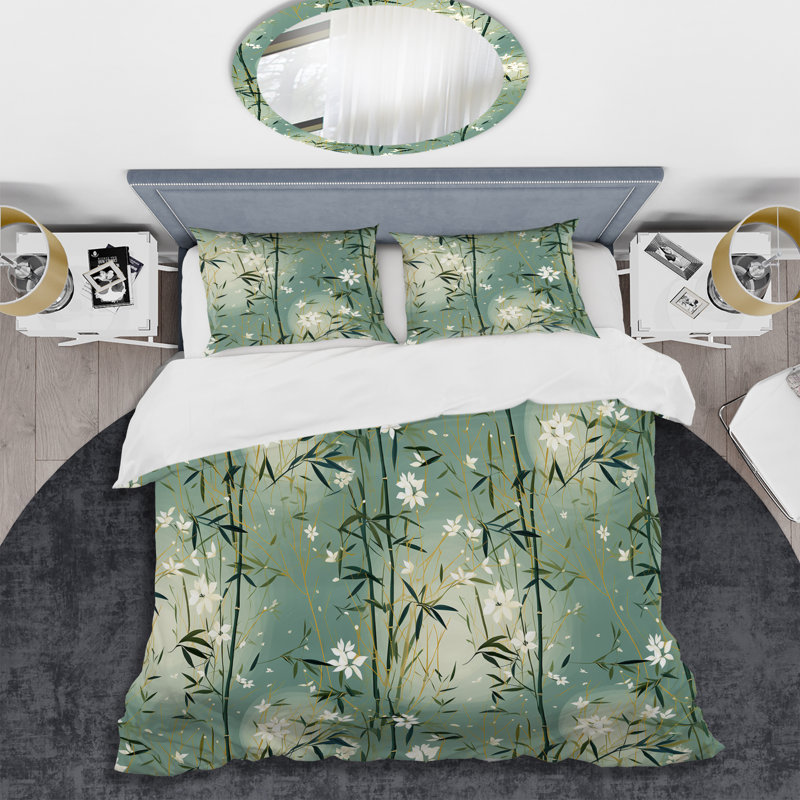 Ensemble de housse de couette oriental Magy Bamboo Zen Haven II - microfibre de polyester