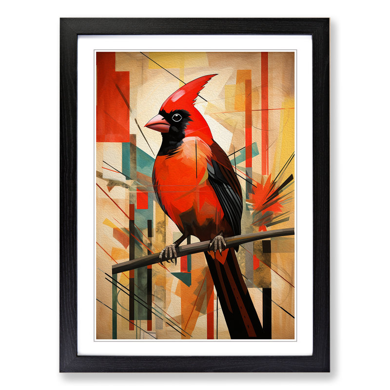 Cardinal Bird Constructivism - Framed Print, Black Framed, 46cm H x 34cm W x 2cm D