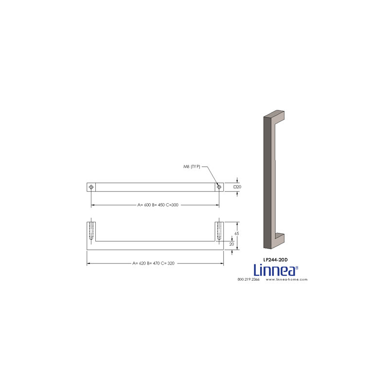 CTC Through Bolt Appliance Pull, Satin Stainless Steel, 23 5/8"