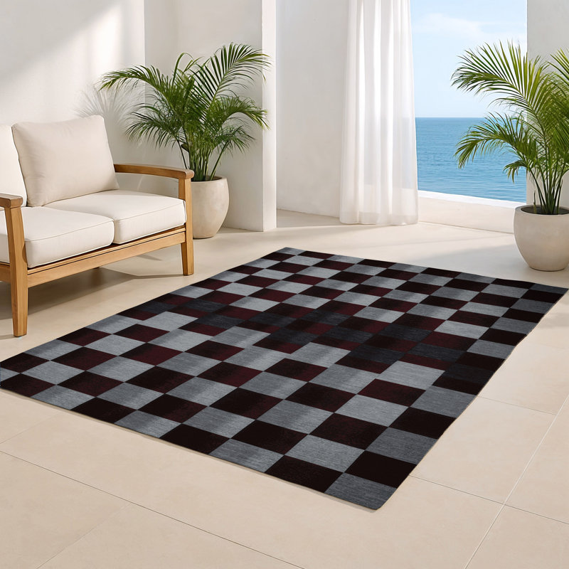 Tapis d'intérieur et d'extérieur à carreaux brun