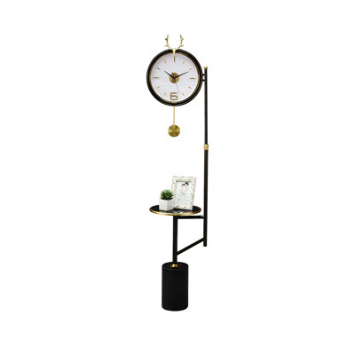 Modern Minimalist Black Height-Adjustable Floor Clock with Storage Shelf