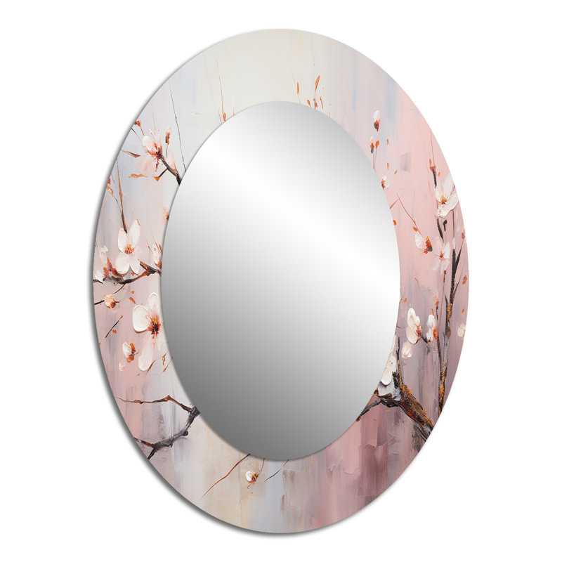 Miroir mural ovale rose et blanc, H 40 po x l 30 po