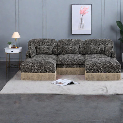 Modular Deep Seat Sofas, Chenille Leopard Modern Living Room Home